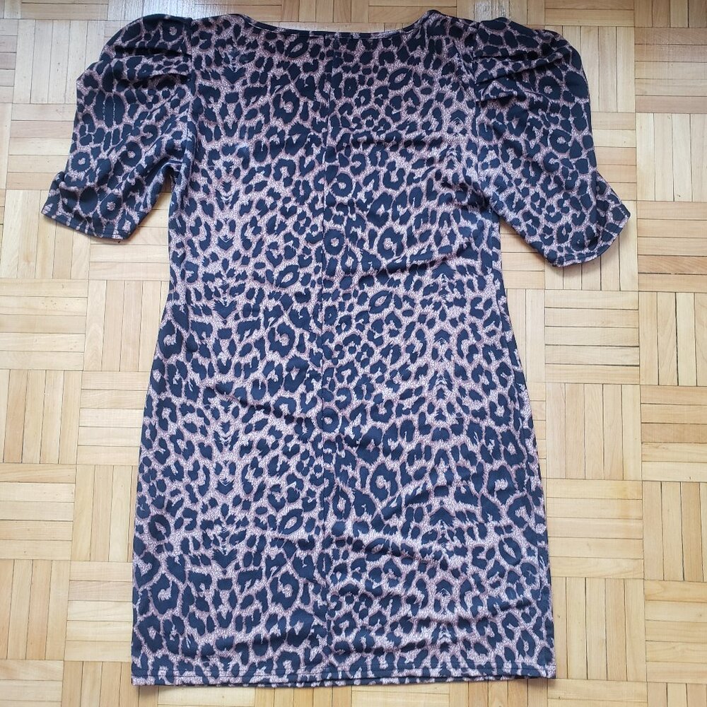 Boohoo Leopard Print Bodycon Mini dress with Puff Sleeve size 12 - Picture 3 of 8